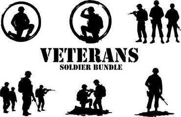 Veterans Soldier Silhouette Bundle vector