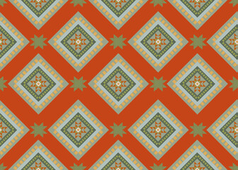Bold Geometric Tribal Diamond Pattern in Warm Rust