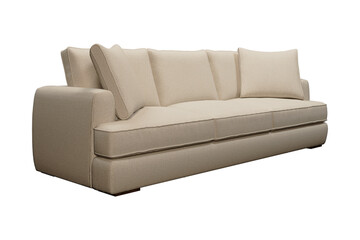 Beige sofa with three cushions.