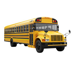 Yellow school bus isolated on transparent or white background, png