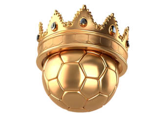 A gold soccer in king crown isolated on white  background PNG