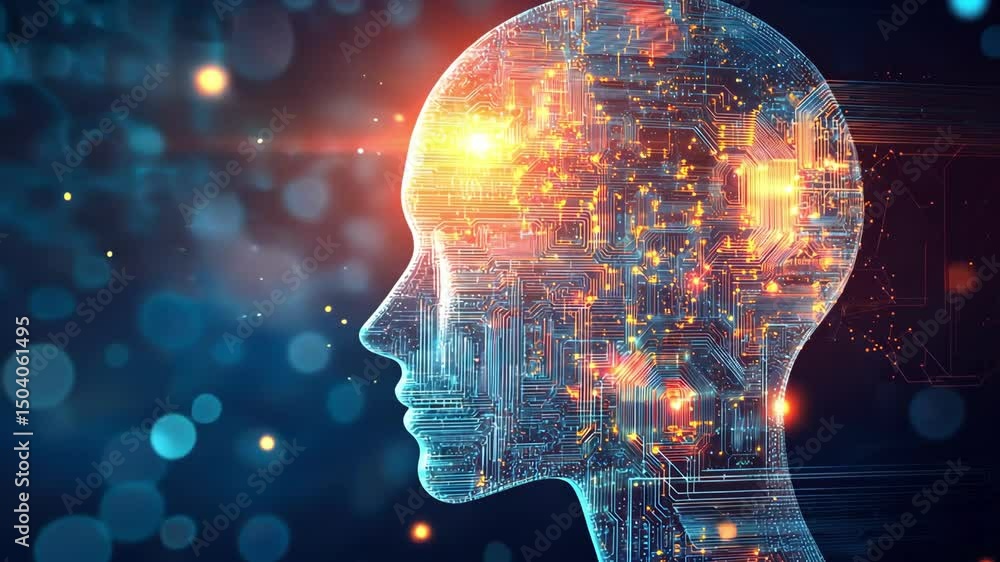 Aufkleber abstract ai head with circuit board pattern symbolizing technology and innovation.