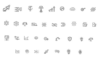 Data Science, AI & Machine Learning Outline Vector Icons: Modern Analytics & Tech Concepts