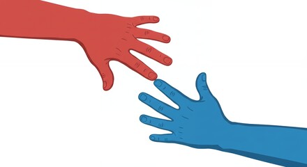 Obraz premium Red and Blue Hand Reaching