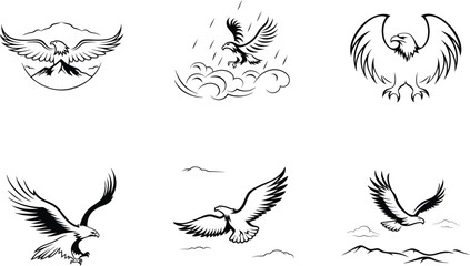 Eagle vector graphic collection in different styles black and white