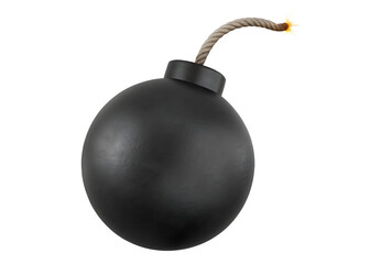 Black round bomb with burning fuse  isolated on white  background PNG