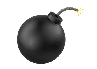 Black round bomb with burning fuse  isolated on white  background PNG