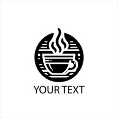 Hot Coffee Cup Logo Vector in Black with Steam — Isolated on White Background