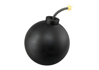 Black round bomb with burning fuse  isolated on white  background PNG
