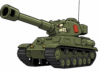 Illustration of a Military Tank with a Cartoonish Face isolated on transparent background