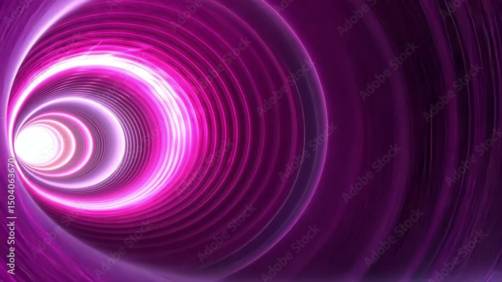 Poster vibrant abstract design swirling tunnel of purple and pink light patterns creating depth and motion 