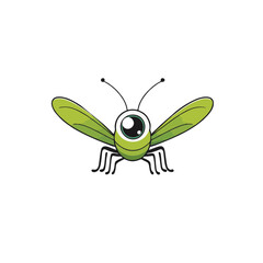 Flat Design Grasshopper Logo With Big Eyes and Antenna