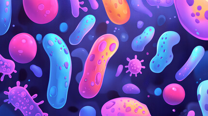 colorful 3D animation, bacteria and germs