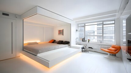 Small modern studio apartment with smart space-saving furniture