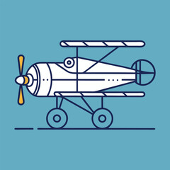 Stylized biplane illustration retro airplane design on blue background