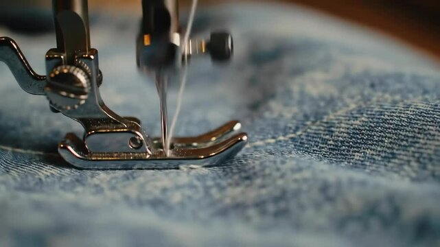 Sewing machine needle piercing fabric