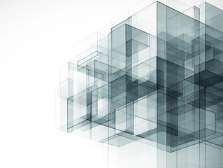 Fototapeta premium Abstract Transparent Cubes Structure, 3D Geometric Design, Futuristic Architecture, Glass Construction, Minimalist Art