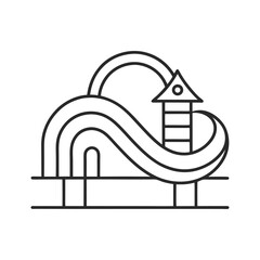 Linear playground with slide and observation tower outline illustration