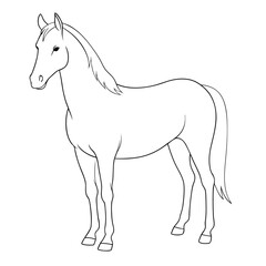Standing horse line art shows a detailed equine outline in monochrome presentation