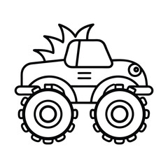 Fototapeta premium Cartoon monster truck outline illustration for coloring books and educational activities