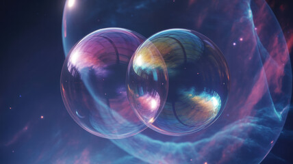 Giant bubbles embrace a galaxy amidst cosmic dust: A cosmic dance of celestial forces.