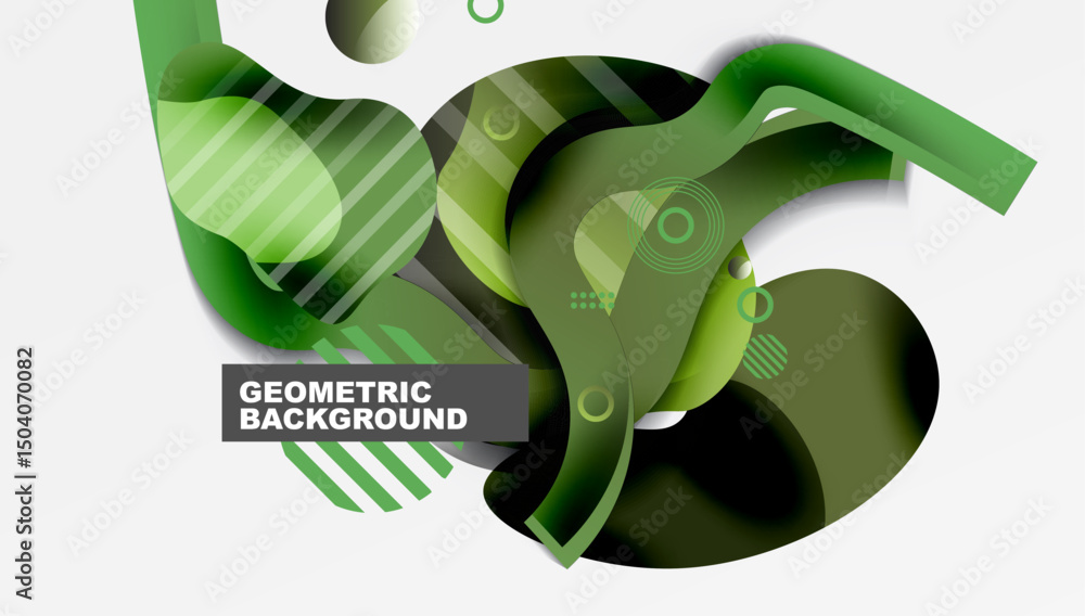 Poster Abstract green shapes overlap, creating dynamic composition. Modern design with gradient effects, suitable for backgrounds.