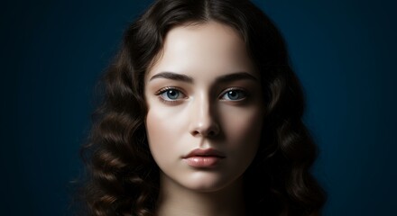 Fototapeta premium Woman with Wavy Hair and Blue Eyes