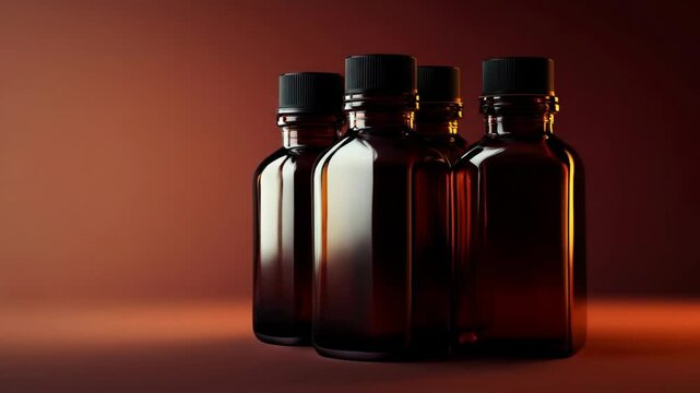 Brown glass bottles with black caps on brown gradient background
