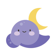 Cute cloud and moon illustration whimsical night sky childrens design element