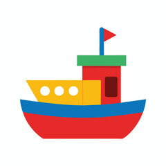 Colorful flat design toy boat illustration for children and educational purposes