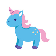 Cute blue unicorn with pink mane vector illustration for childrens designs