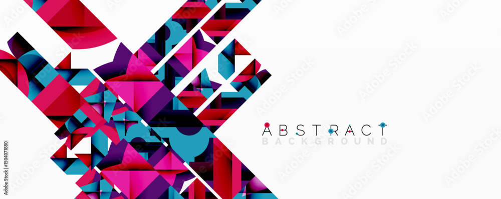 Aufkleber geometric shapes overlap, creating vibrant abstract composition. pink, teal, red dominate white spac
