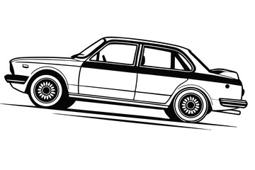  Illustration of a classic hatchback car, viewed from the rear and side. Perfect for retro themed designs, coloring pages, posters and digital artwork.