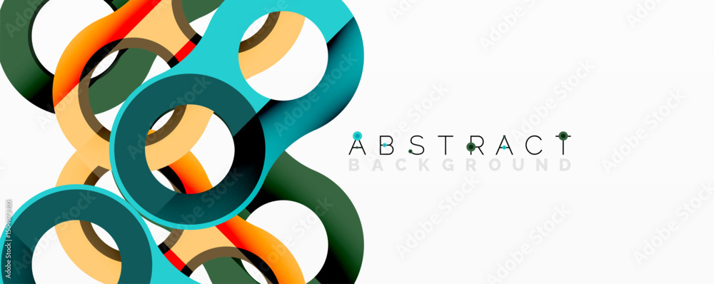 Poster Modern abstract design. Interlocking colorful loops create dynamic visual texture. Clean lines, simple shapes, bright palette.