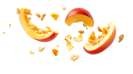 Ackee with half slice falling and floating 