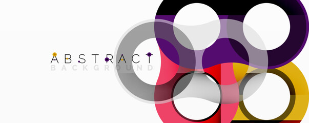 Colorful overlapping circles create modern abstract design. Bright hues blend, forming dynamic visual composition. Simple, clean aesthetic.