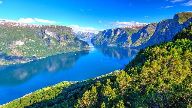 Aurlandsfjord seen from Stegastein Overlook, The West Norwegian Fjords, Norway