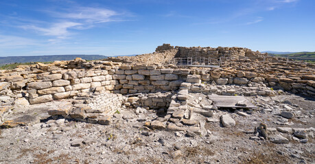 View of Nuraghe Su Mulinu, a Bronze Age Nuragic complex in Villanovafranca, Sardinia, Italy...