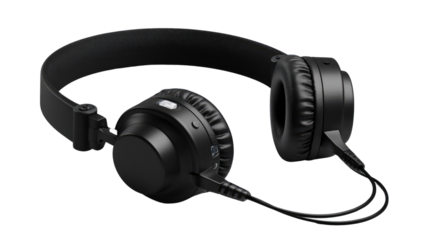 Sleek Black Headphones: Studio-quality headphones, perfectly designed for immersive listening, capture the essence of modern audio