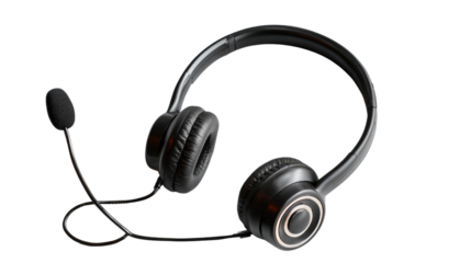 Black Headset with Boom Microphone: Professional-grade black headset with a flexible boom microphone, ideal for clear communication in various settings.