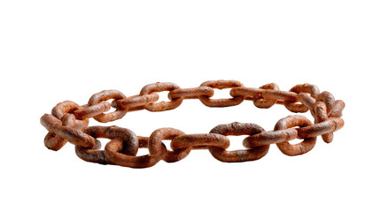 Obraz premium Rusty chain: A close-up view of an old, rusty chain, interlocked in a circular formation, symbolising the relentless passage of time and enduring strength.