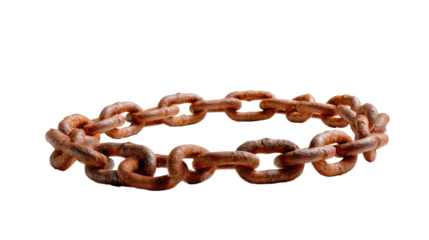 Rusty chain: A close-up view of an old, rusty chain, interlocked in a circular formation, symbolising the relentless passage of time and enduring strength.
