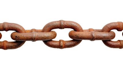 Fototapeta premium Rusty Chain: A close-up shot highlights a section of a weathered, rusty chain, its links showcasing a story of time, strength, and the elements. 