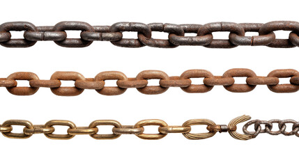 Obraz premium Chains of Strength and Bond: Three distinct, weathered metal chains symbolize connection, strength, and the passage of time, each link telling a story of enduring resilience. 