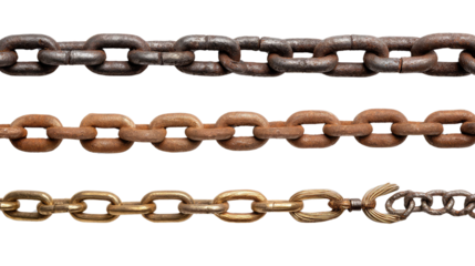 Chains of Strength and Bond: Three distinct, weathered metal chains symbolize connection, strength, and the passage of time, each link telling a story of enduring resilience. 
