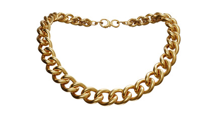 Obraz premium Golden Chain Necklace: A radiant gold chain necklace, elegantly displayed. The chain's intricate links shimmer and gleam, embodying a classic sense of luxury and style.