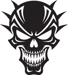 Aggressive Demon Skull silhouette with Spikes – Black and White Vector Illustration | Abstract Skull Illustration with Sharp Thorn Details in Black and White