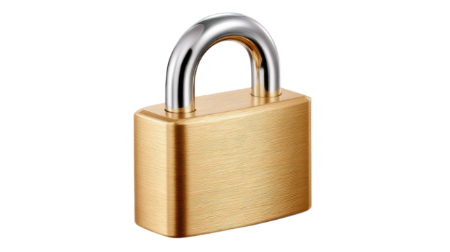 The Gilded Guardian: A close-up shot captures the robust presence of a gleaming gold padlock, the embodiment of security and protection, poised against a clean and unobtrusive background. 