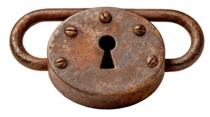Weathered Padlock: An antique metal padlock shows signs of age through rust and wear, a testament to timeless security.