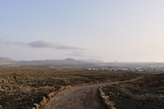 Trail to the crater of the volcano Calder&oacute;n Hondo from Lajares, Corralejo, north coast of Fuerteventura, Canary Islands.